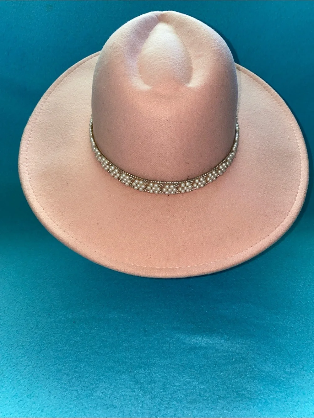 SAN DIEGO HAT CO Fedora pearl floral band wide brim blush pink felt size OSFA